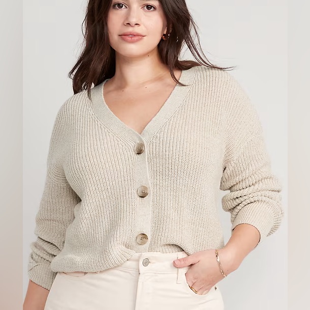 Old Navy Cozy Cream V-Neck Button Cardigan Sweater